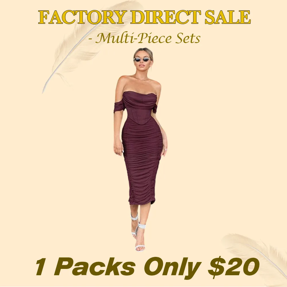 Women's Off The Shoulder Cocktail Midi Dress with Built-in Bra Ruched Bodycon Corset for Fall Homecoming Wedding Guest Formal Party - Sleeveless