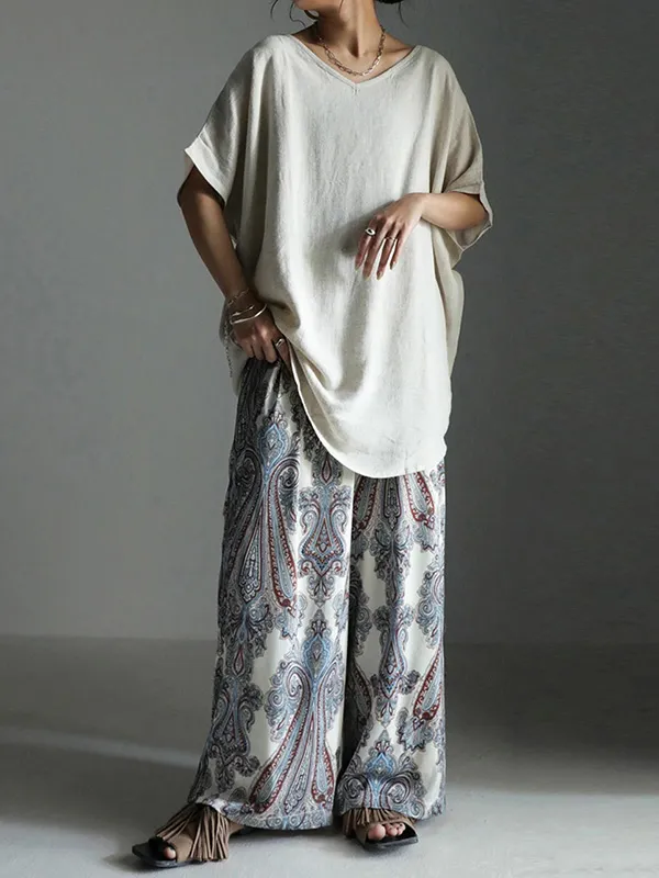 Casual Solid Loose Batwing Sleeves T-Shirt