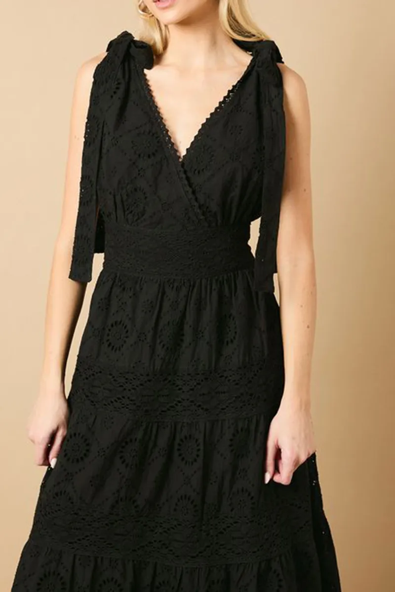Casual Style Tie Shoulder V Neck Dress