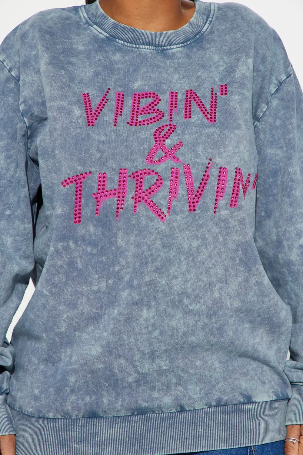 Vibin & Thrivin Washed Crew Neck Sweatshirt - Grey/combo