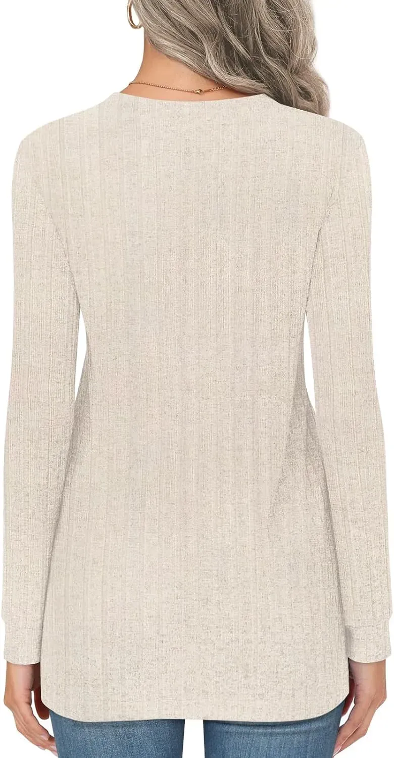 HOTGIFT Womens 2024 Fall Winter Tunic Tops Long Sleeve Casual T-Shirts Soft Comfy Stripe Blouse Lightweight