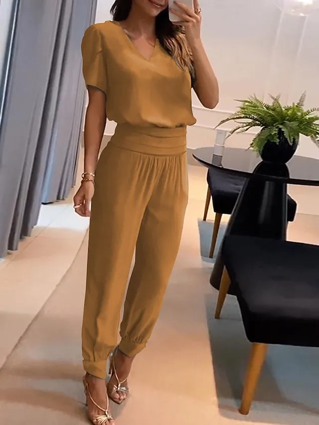 Women's Shirt Pants Sets Black Yellow Royal Blue Graphic Butterfly Print Short Sleeve Casual Daily Vintage Fashion Streetwear V Neck Regular Fit Fall & Winter