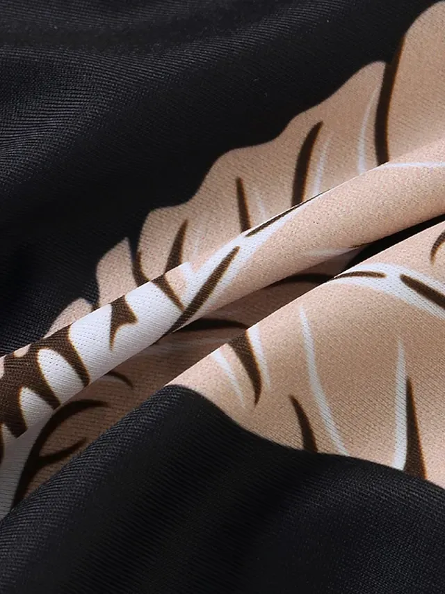 Women's Swimwear Tankini 2 Piece Plus Size Swimsuit Open Back Printing for Big Busts Trees / Leaves Black Halter V Wire Bathing Suits New Vacation Fashion / Modern / Padded Bras