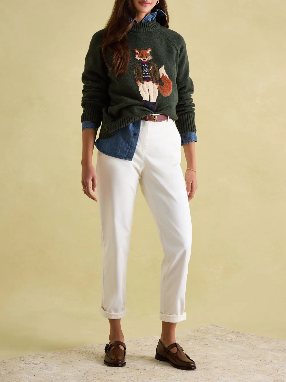 Dark Green Intarsia Fox Knit Jumper