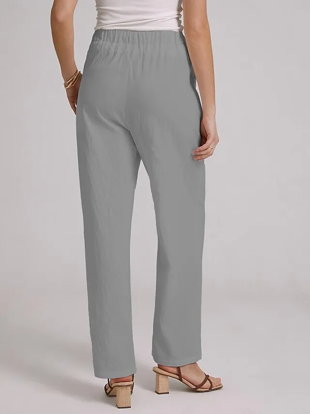 Women's Bootcut Culottes Wide Leg Chinos Cotton Faux Linen Solid Colored Baggy Mid Waist Lightweight Basic Wedding Daily Black White S M Spring &  Fall