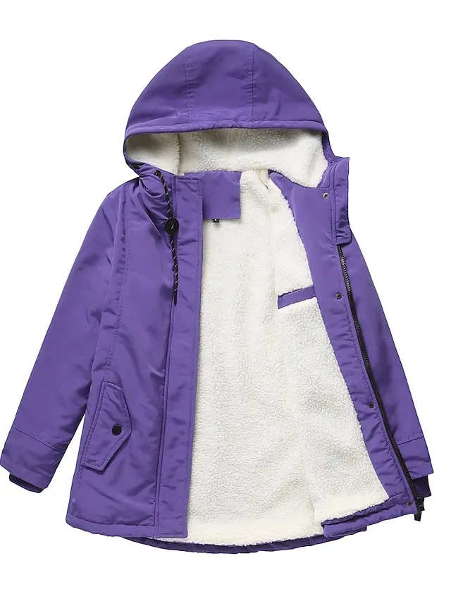 Women's Parka Street Fall Winter Puffer Jacket Coat Windproof Warm 3 in 1 Loose Casual Sports Jacket Long Sleeve Solid Color Zipper Purple Blushing Pink Waterpoof Daily Wear Down Parkas Lined