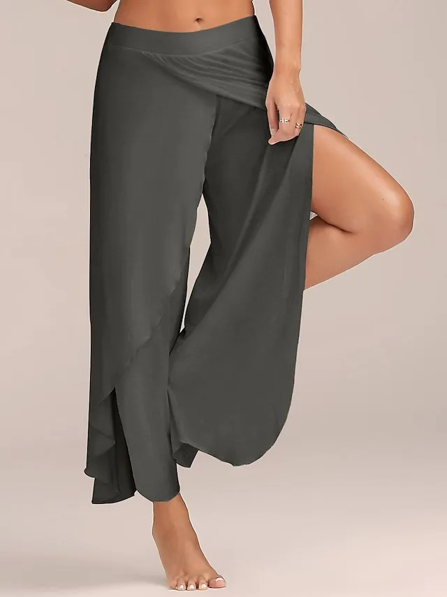 Women's Culottes Wide Leg Chinos Ruffle Layered Stretchy Mid Waist Basic Casual / Sporty Casual Daily Black White S M Summer Spring & Fall