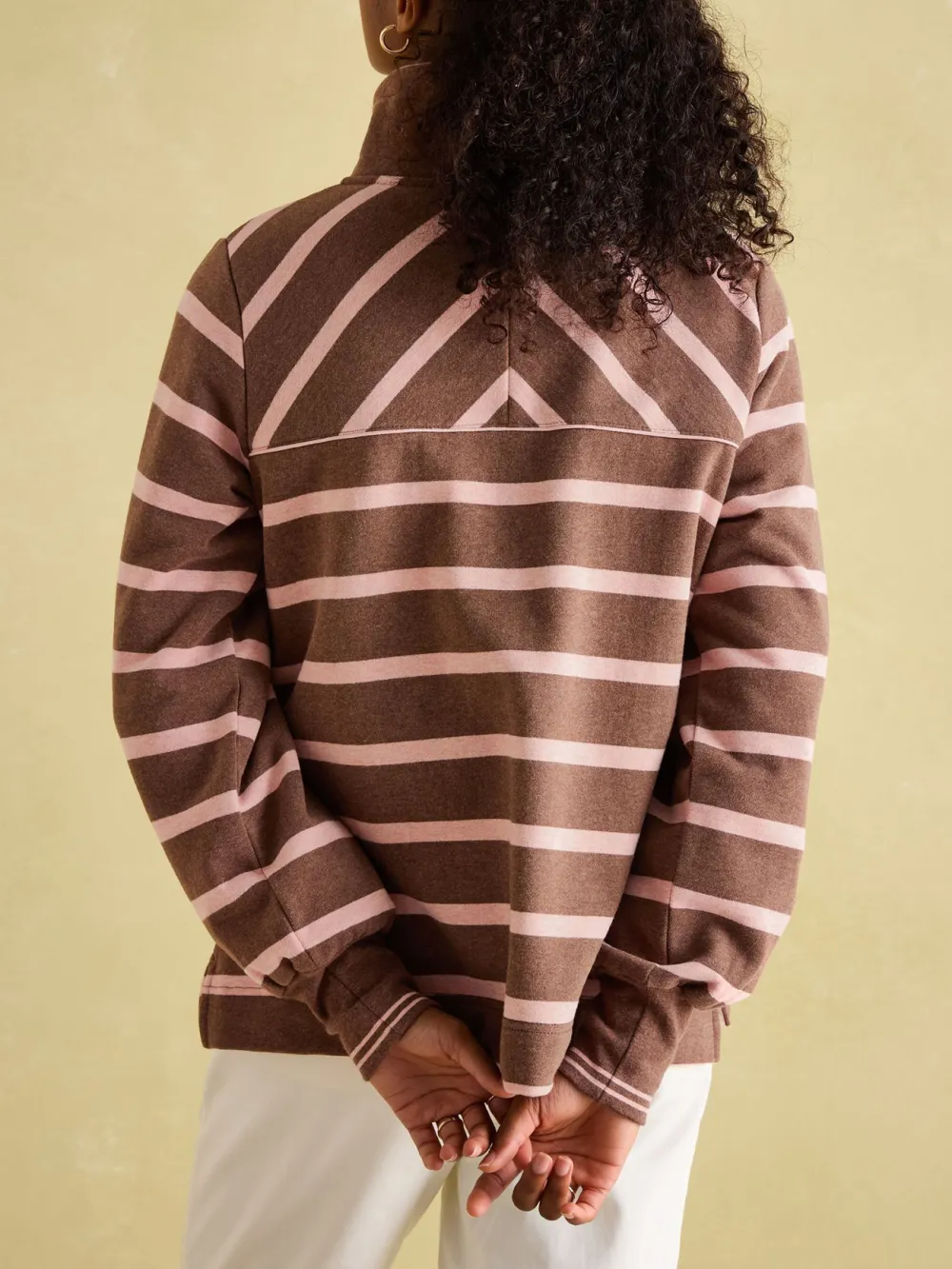 Chocolate Brown pink Funnel Neck Quarter Zip Sweatshirt