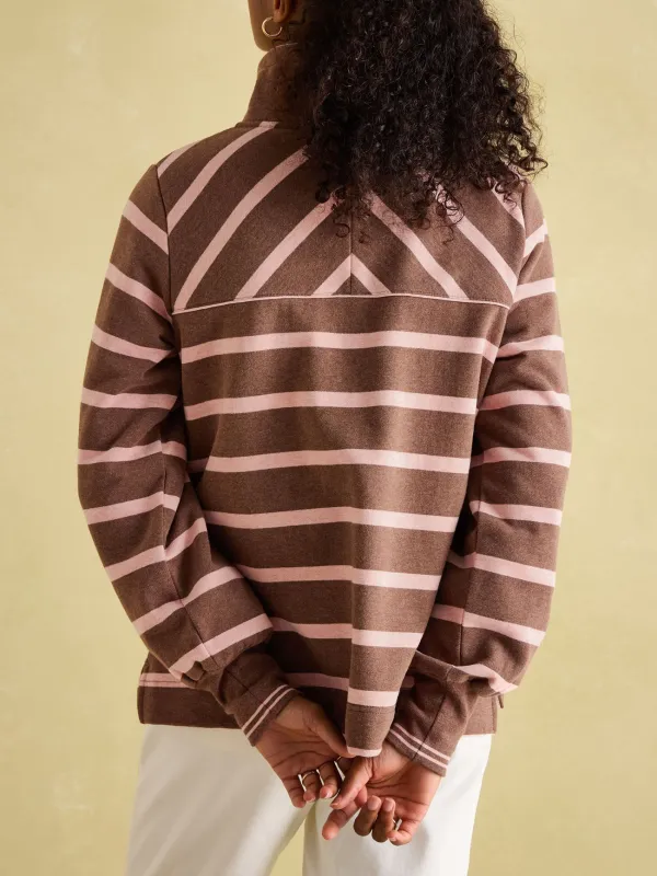 Chocolate Brown pink Funnel Neck Quarter Zip Sweatshirt