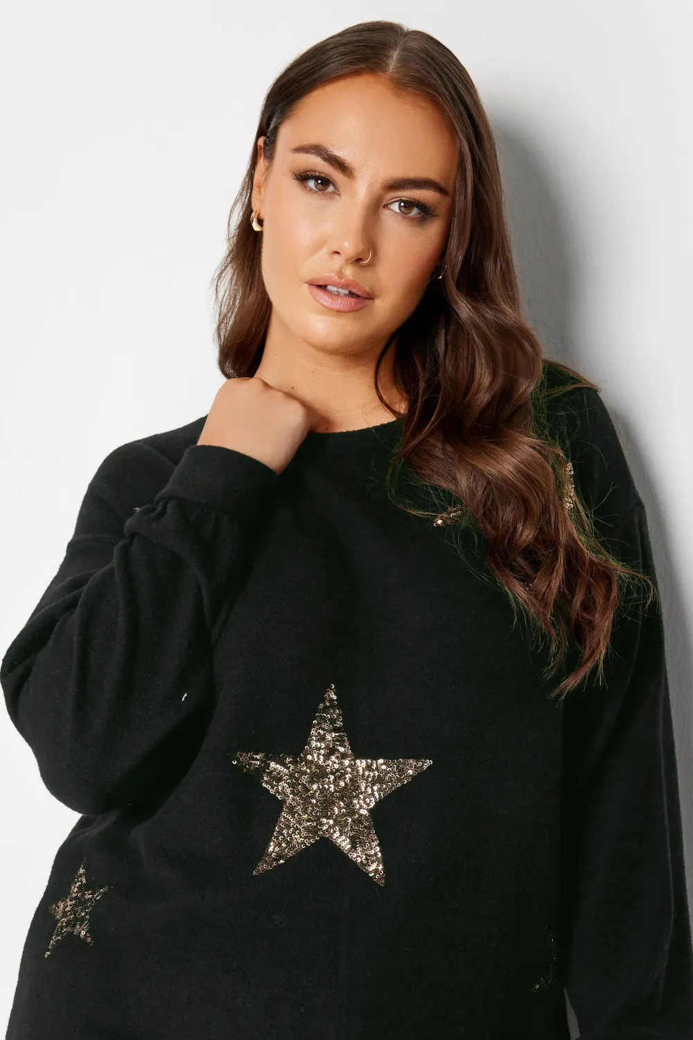 YOURS Curve Black Sequin Star Print Jumper