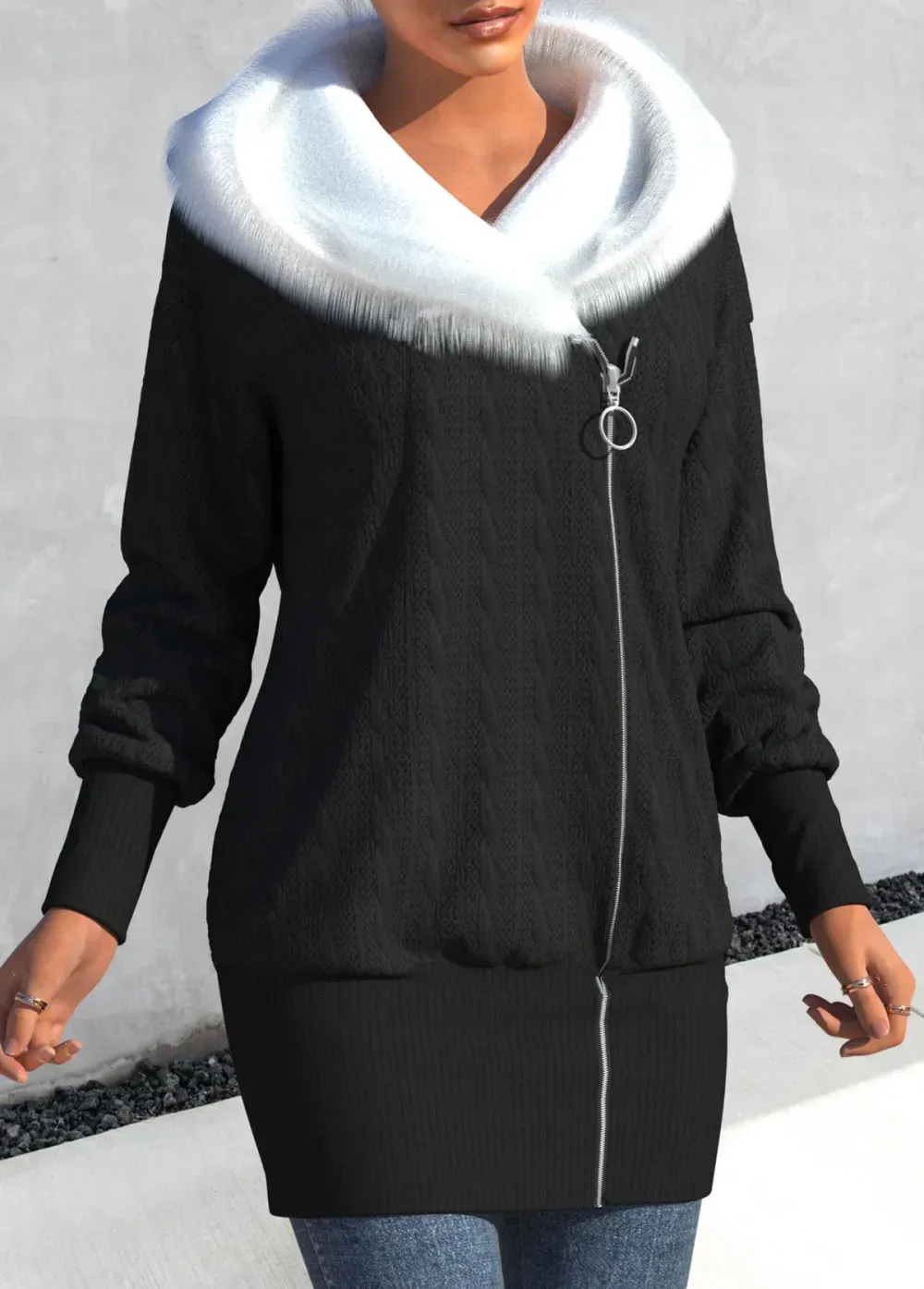 Black Asymmetry Contrast Color Long Sleeve Coat