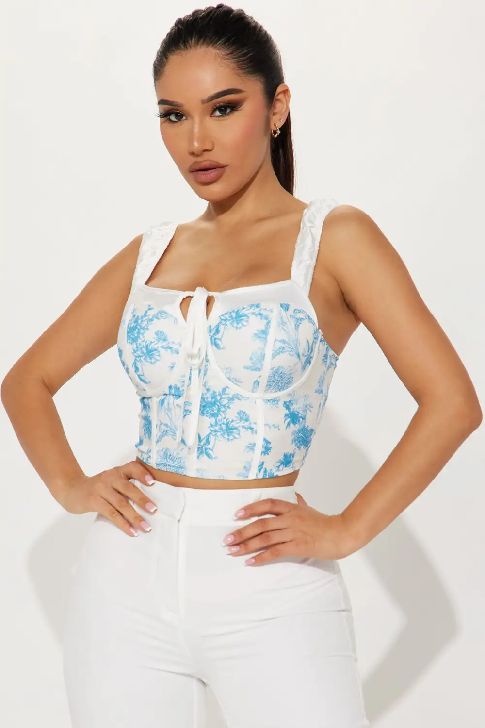 Carelli Floral Corset Top - White/combo