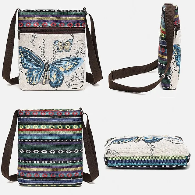 Women's Crossbody Bag Shoulder Bag Hobo Bag Polyester Daily Holiday Zipper Large Capacity Lightweight Durable Geometric Cat Folk [Small Size]Couple Cat [Trumpet] Yellow Elephant [Trumpet] Blue