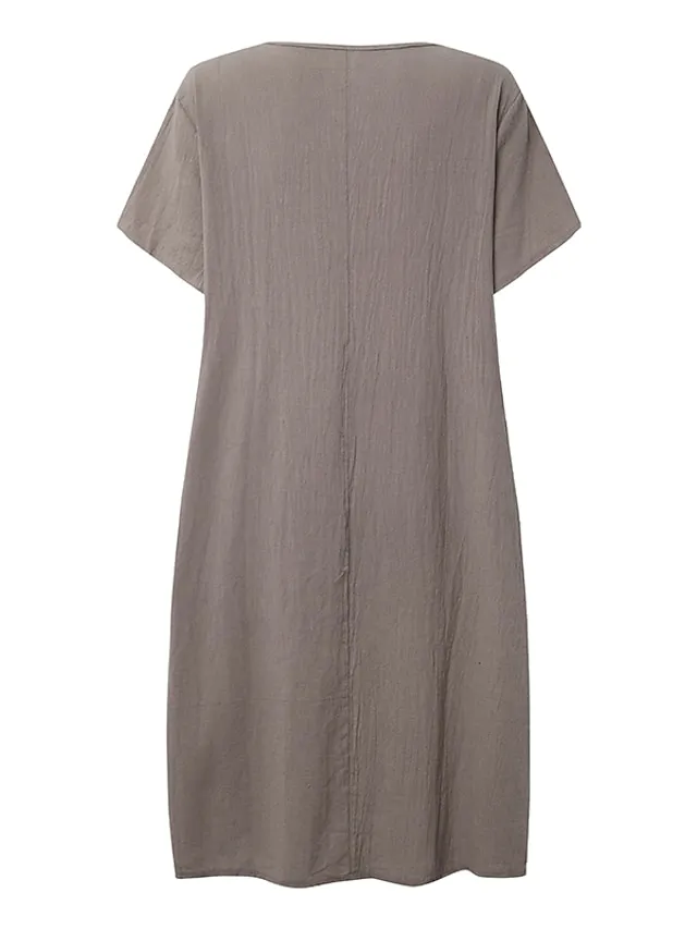 Women‘s Shift Dress Knee Length Dress Short Sleeve Pure Color Pocket Spring Summer Crew Neck Basic Casual Classic Loose 2023 S M L XL 2XL 3XL 4XL 5XL / Cotton