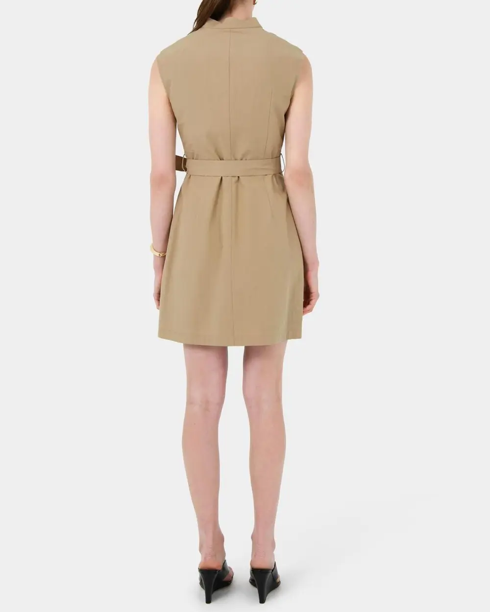 Mandarin Collar Utility Tie Dress - Beige