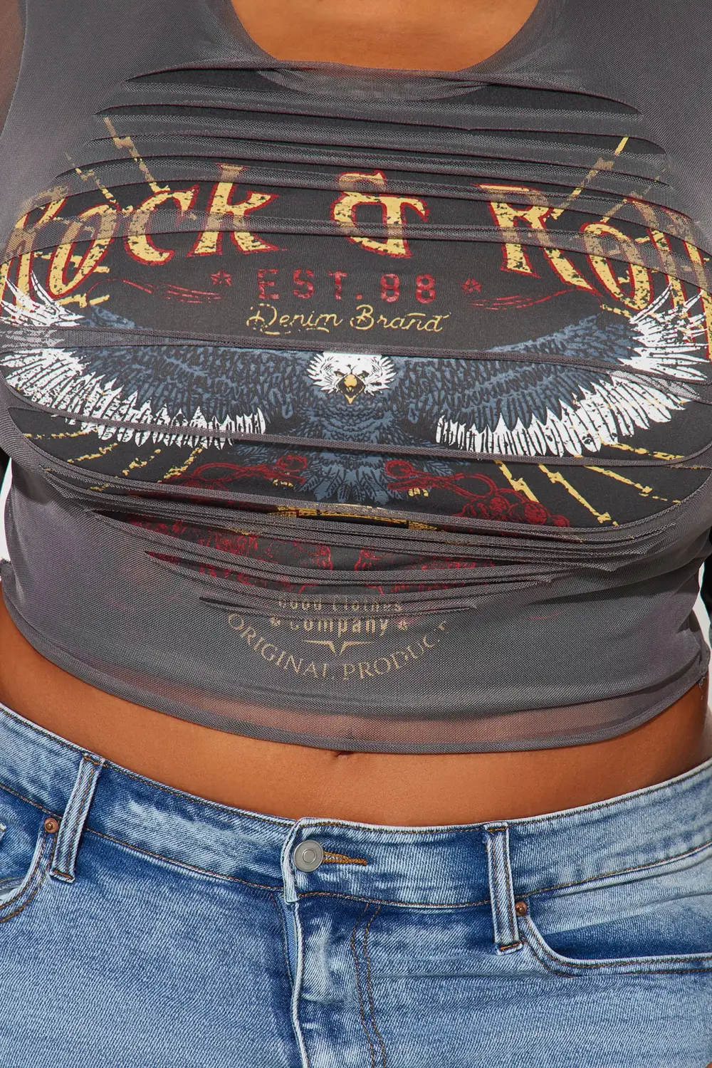 Ready To Rock Distressed Top - Charcoal