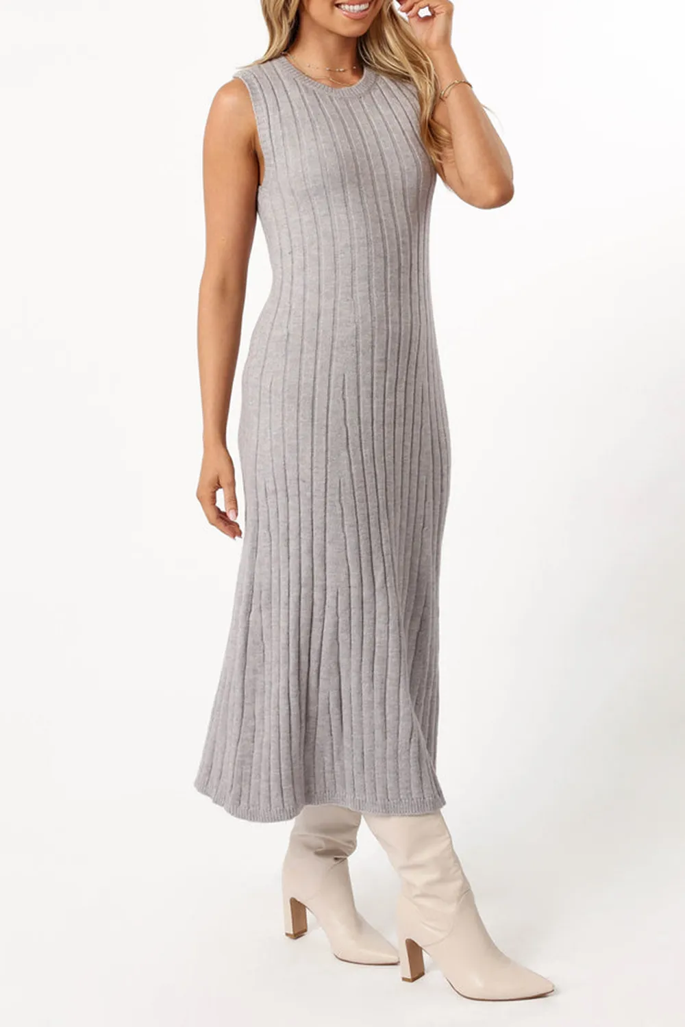 GREY KNIT MIDI DRESS