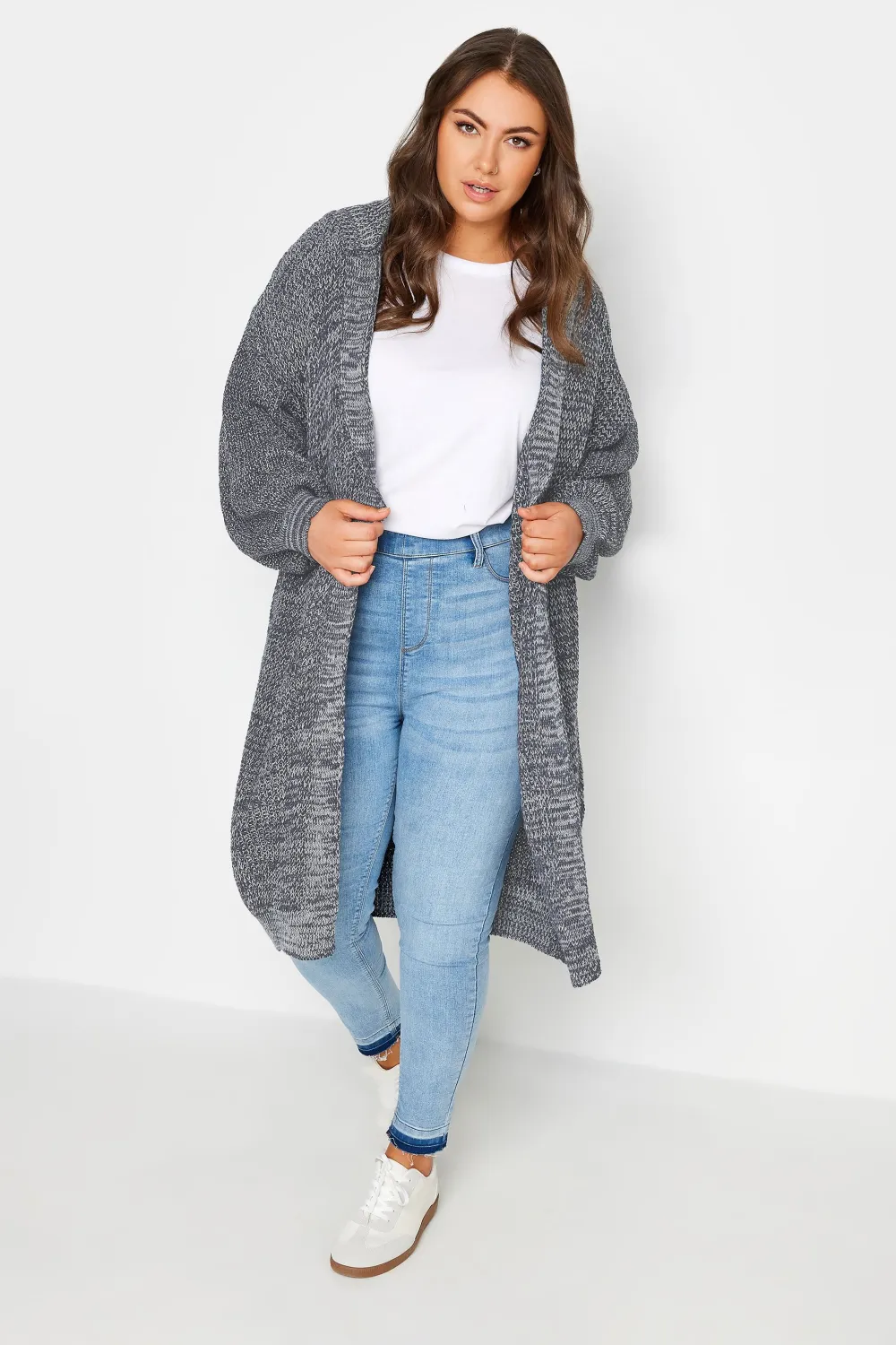 YOURS Curve Blue Longline Hooded Cardigan