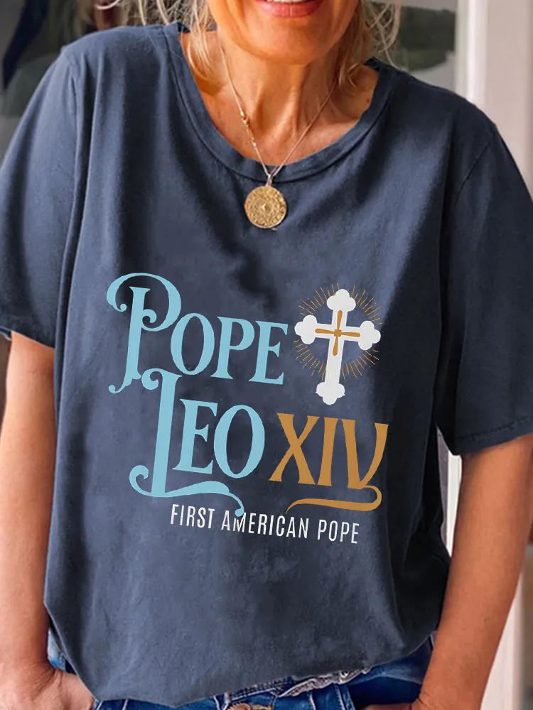Women'S Pope Leo Xiv First America Pope Round-Neck Short-Sleeved T-Shirt