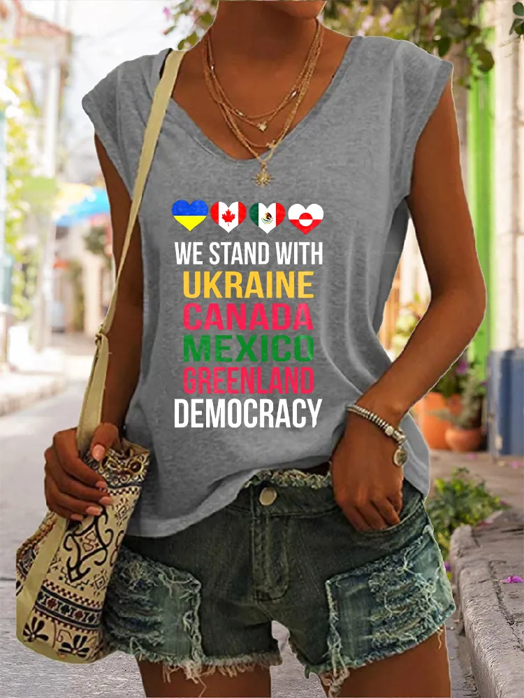 Women's We Stand With Ukraine Canada Mexico Greenland Democracy V-neck Vest