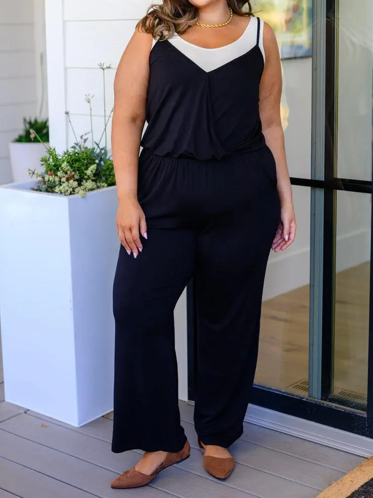 Black Classic Simple Versatile Breathable Jumpsuit