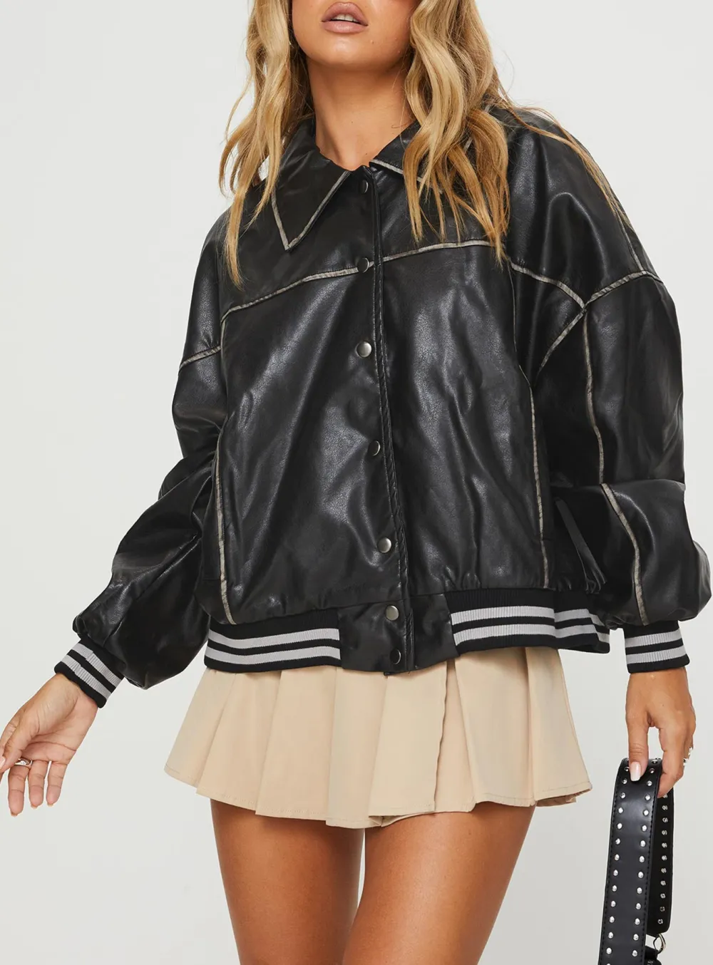 Varsity Style Faux Leather Jacket