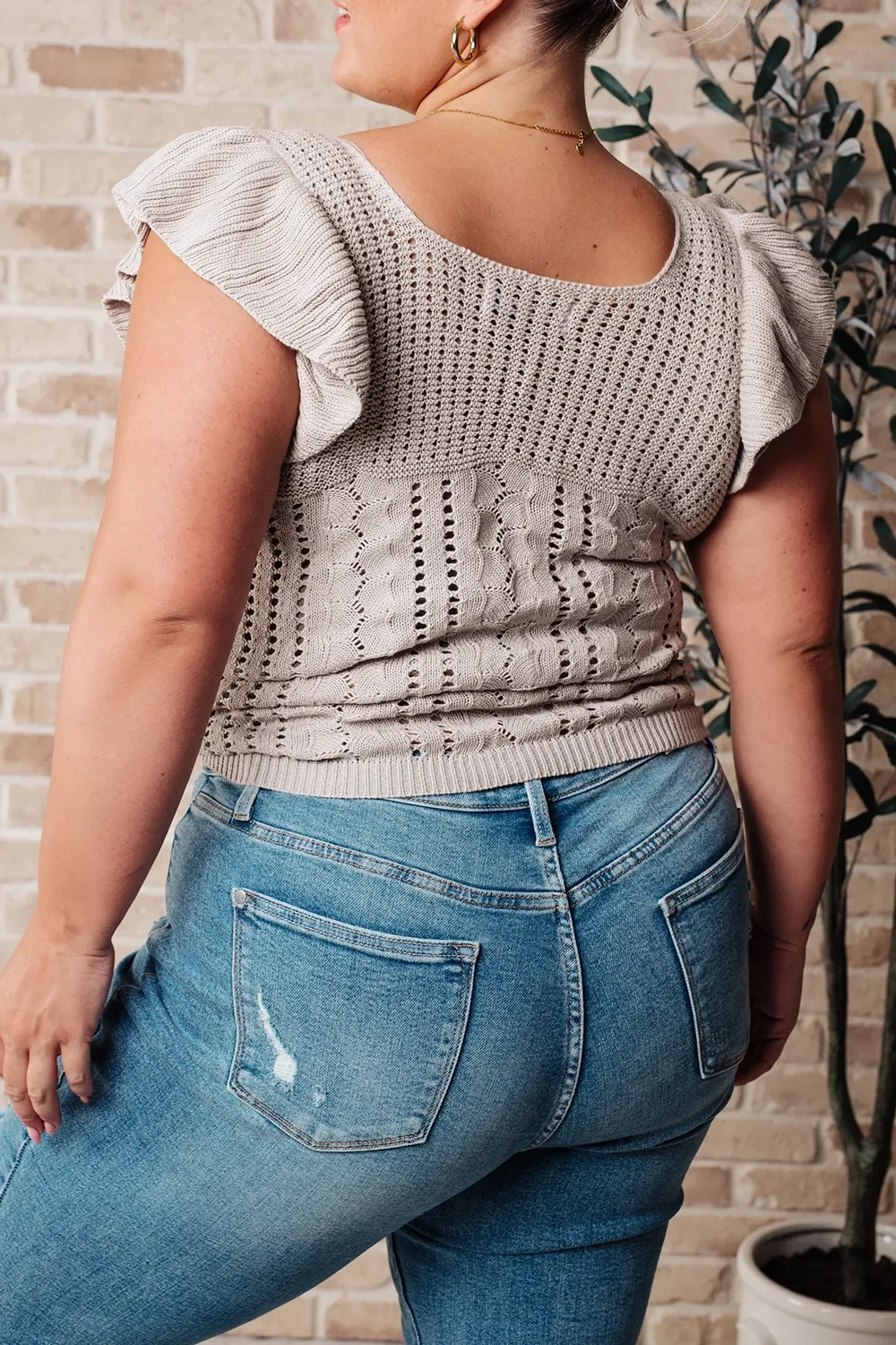 Lace Leaf Edge Light Grey Knit Sweater