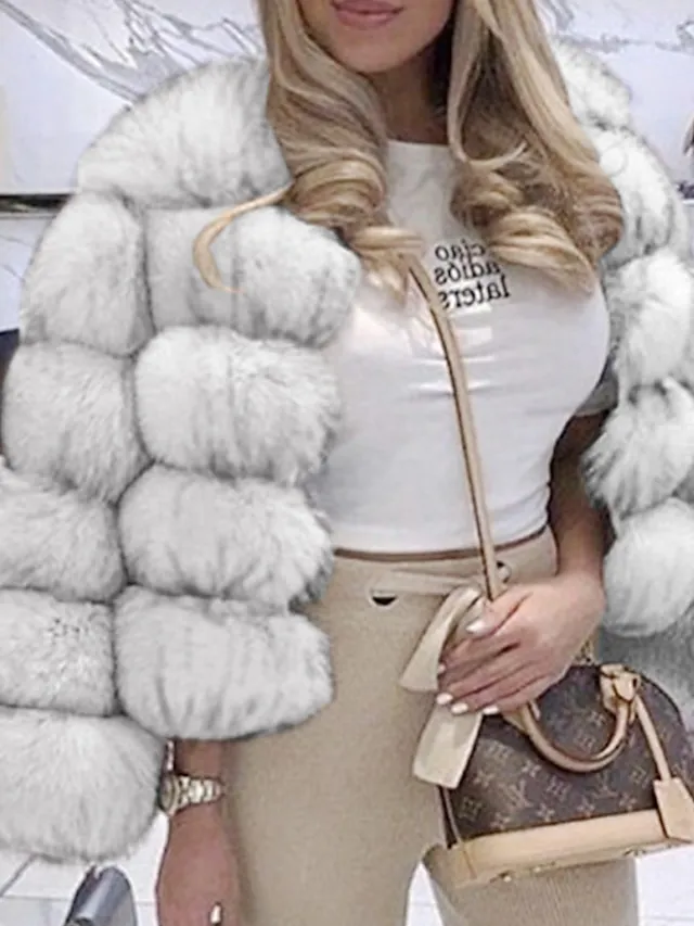 Women's Faux Fur Coat Active Elegant Comfortable Street Style Faux Fur Trim Outdoor Daily Wear Vacation Going out Faux Fur Short Coat Winter Fall Purple Pink Fuchsia Open Front Collarless Regular Fit