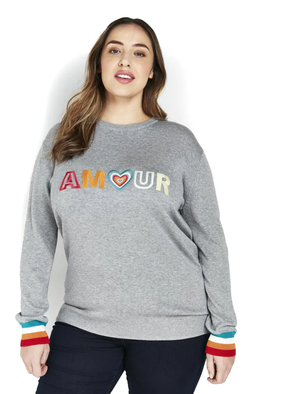 Evans Grey 'Amour' Embroidered Jumper