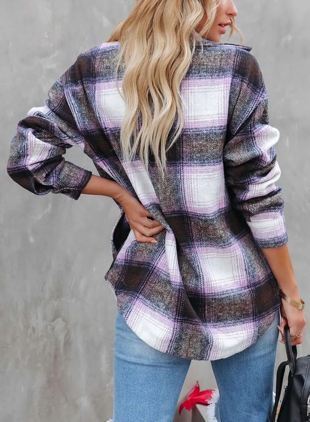 Women's Flannel Plaid Shacket Long Sleeve Button Down Chest Pocketed Shirts Jacket Coats