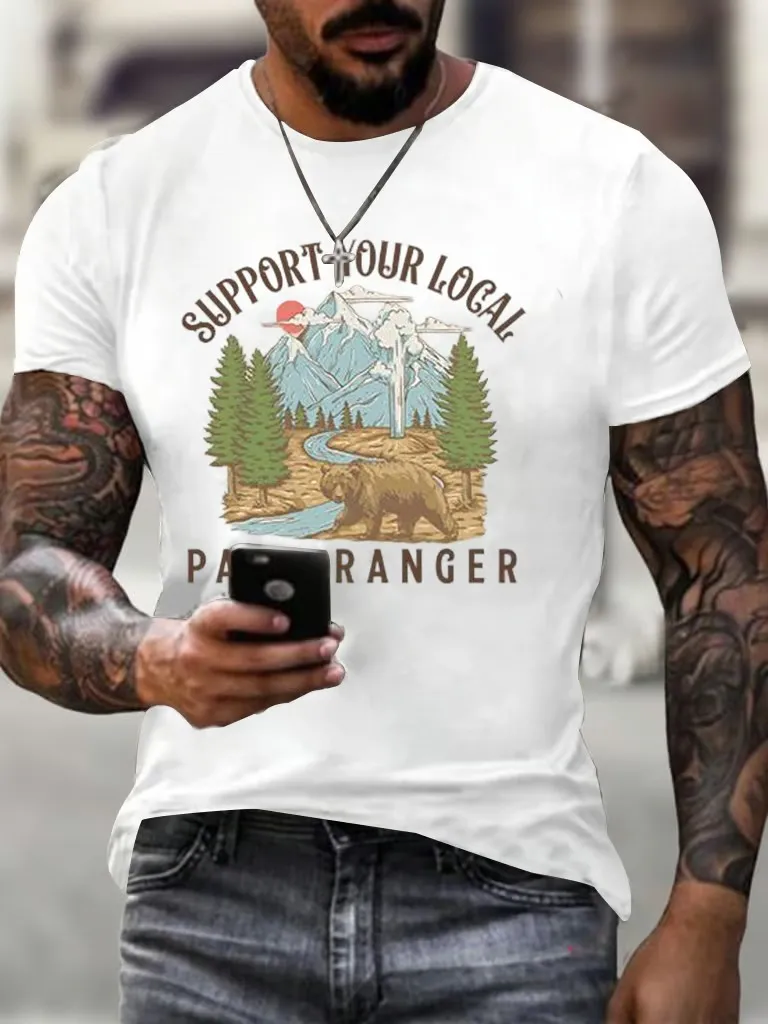 Men'S T-Shirt Pure Cotton Men'S Support Your Local Park Ranger Print T-Shirt