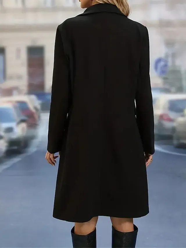 Women's Winter Coat Long Overcoat Double Breasted Lapel Trench Coat Thermal Warm Windproof Jacket Fall Casual Street Outerwear Long Sleeve Fall Winter Black Khaki