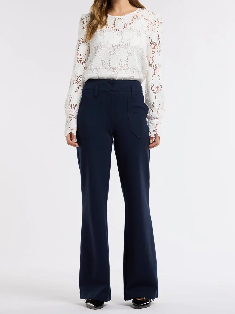 Navy Wide-Leg Flare Pants