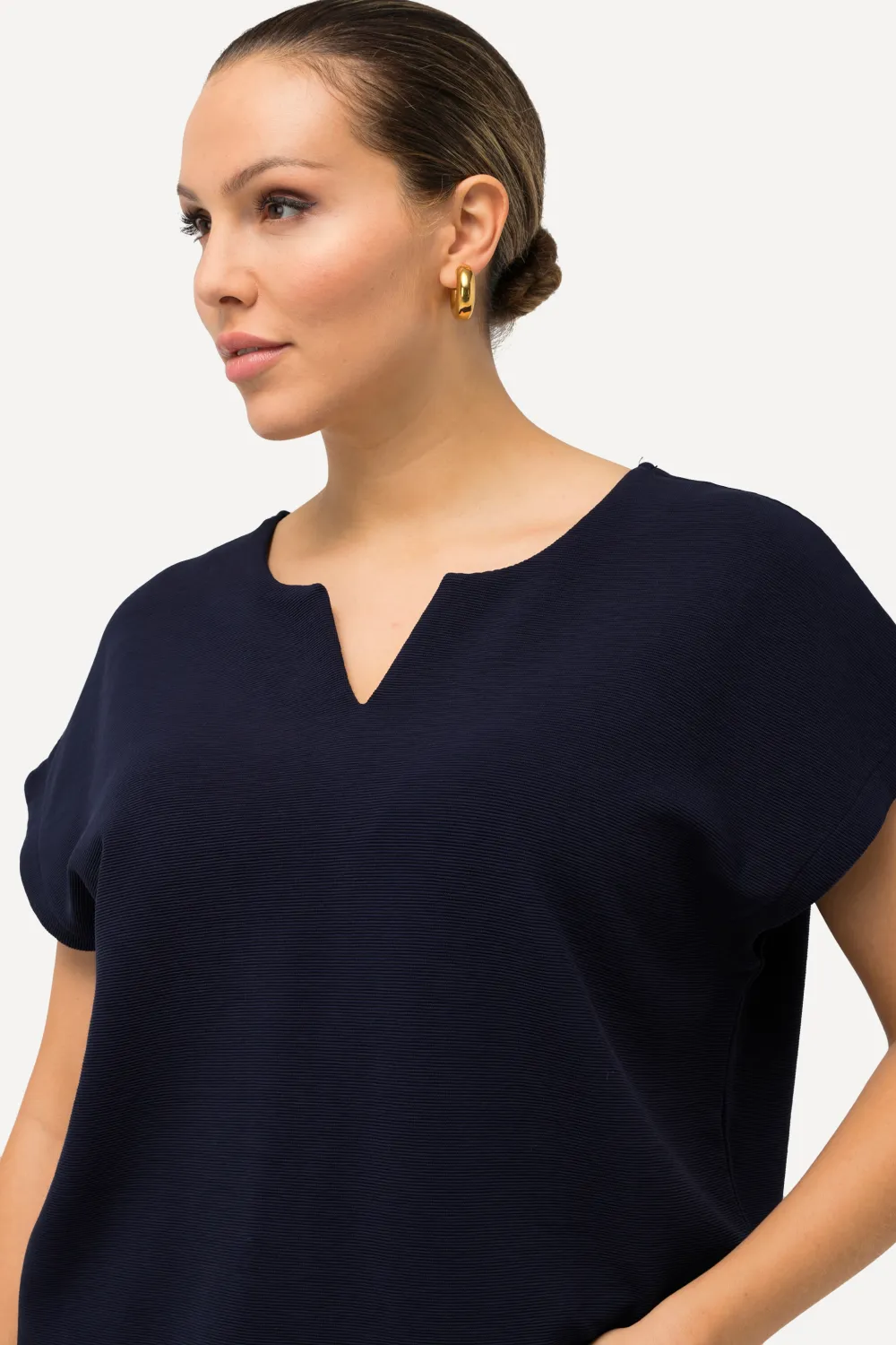 Sweatshirt Wellenstruktur Tunika-Ausschnitt Halbarm