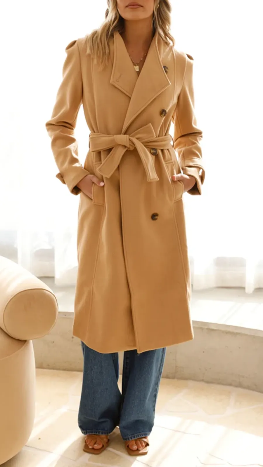 Elongated Button-Down Wool Jacket