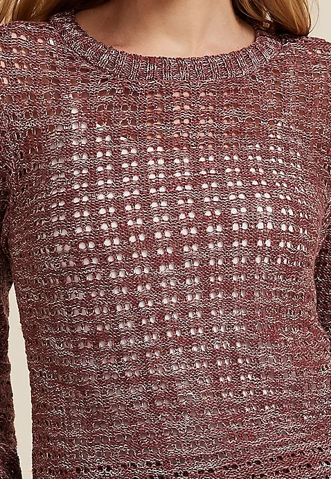 Marled Pointelle Cinched Sleeve Sweater