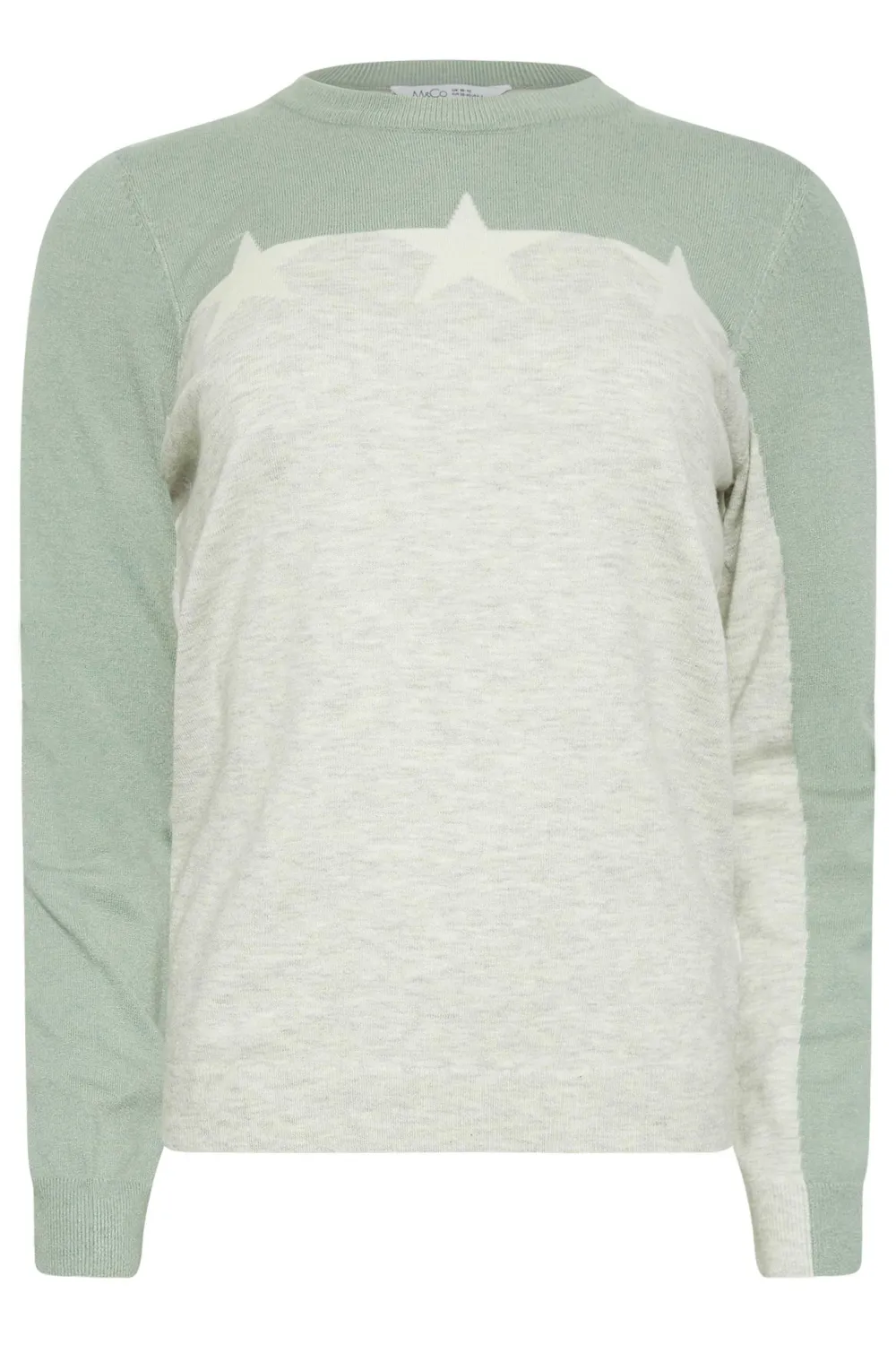 M&Co Grey Stripe Cuff Star Print Jumper