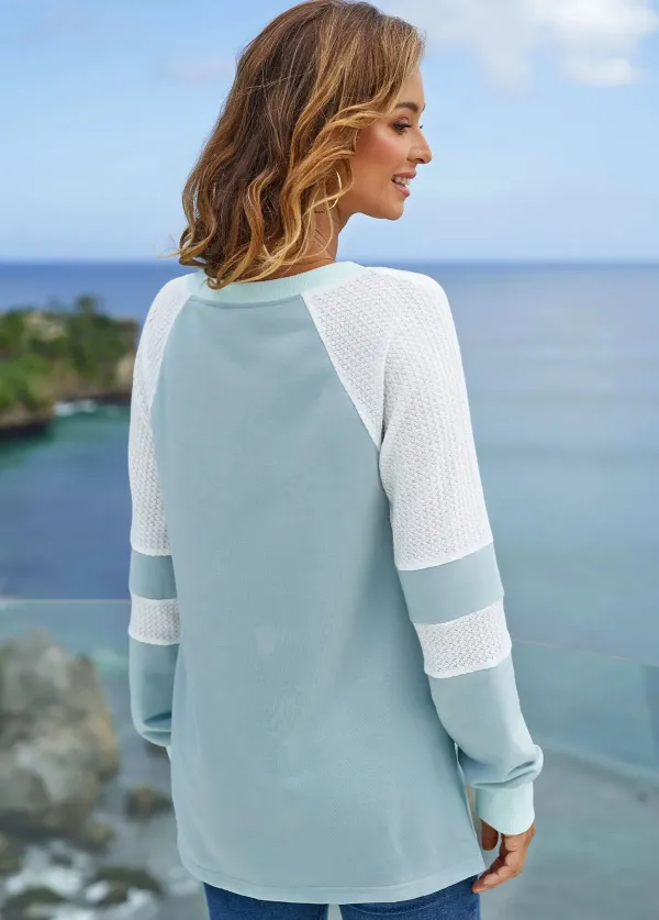 Long Sleeve Split Neck Contrast Sweatshirt