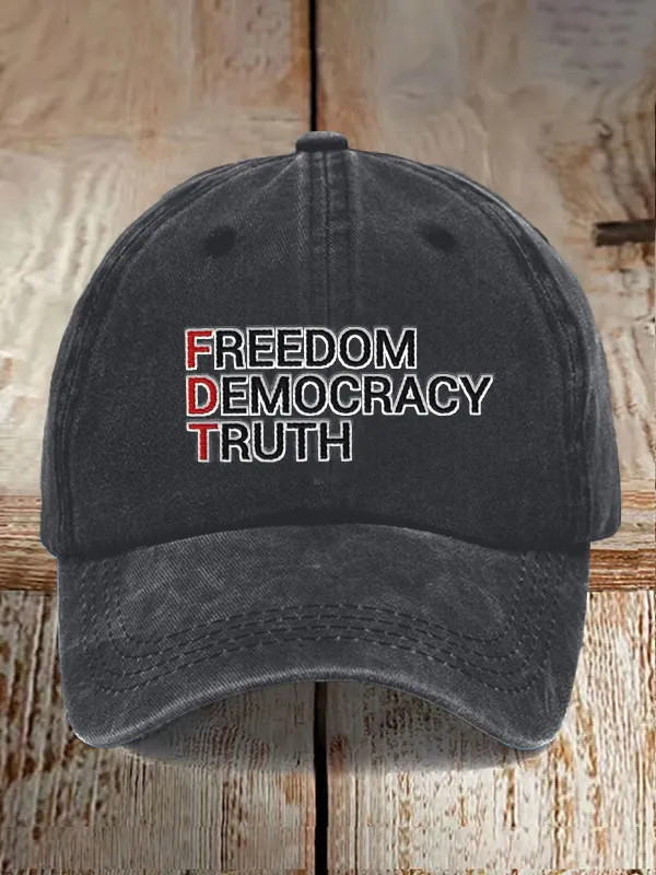 Unisex Distressed Washed Cotton FDT “Freedom Democracy Truth” Hat