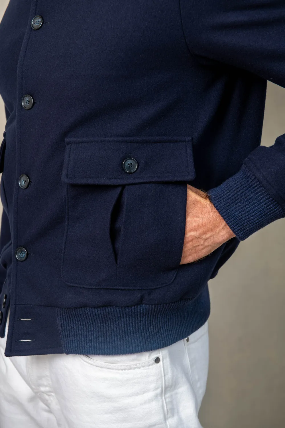 Blue Super 180'S Wool Flannel Bomber Jacket