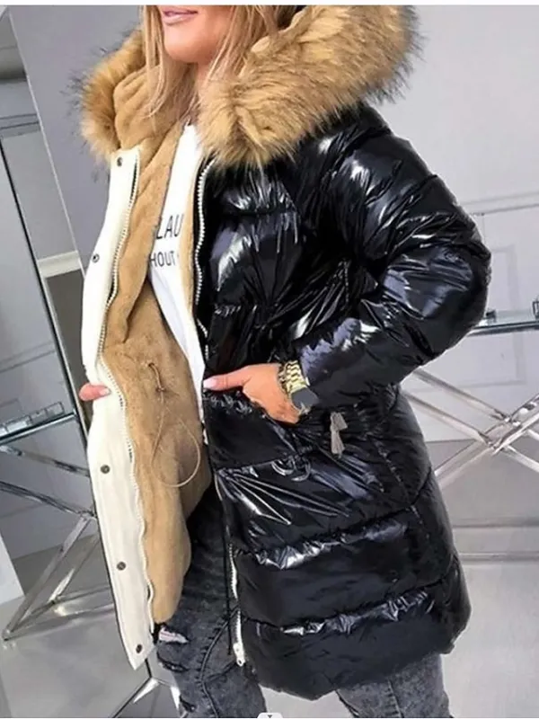 Women's Winter Jacket Parka Warm Breathable Daily Going out Pocket Fur Collar Fleece Lined Zipper Hoodie Active Simple Comfortable Solid Color Regular Fit Outerwear Long Sleeve Winter Fall Silver