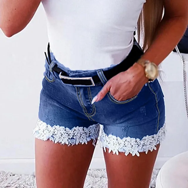 Women's Jeans Shorts Denim Light Blue Dark Blue Fashion Casual Daily Lace Side Pockets Micro-elastic Short Comfort Plain S M L XL XXL / Slim