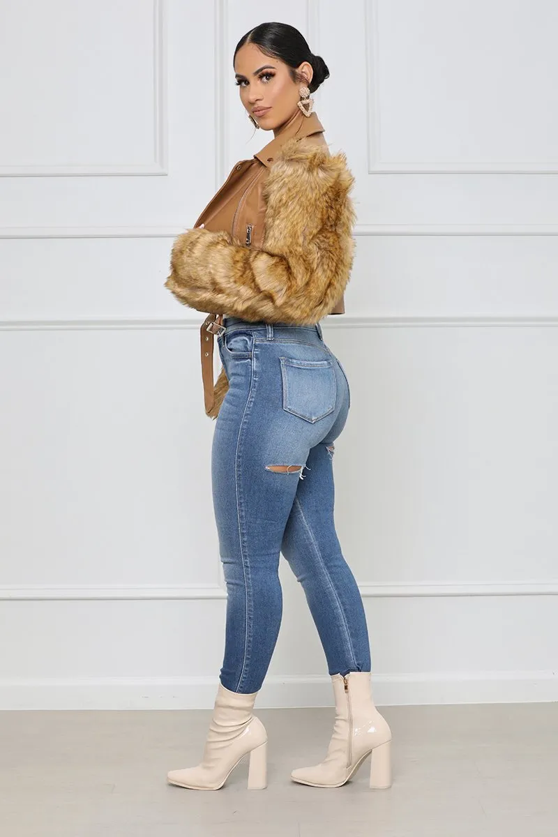 Artificial Fur & Leather Jacket Short Outerwear