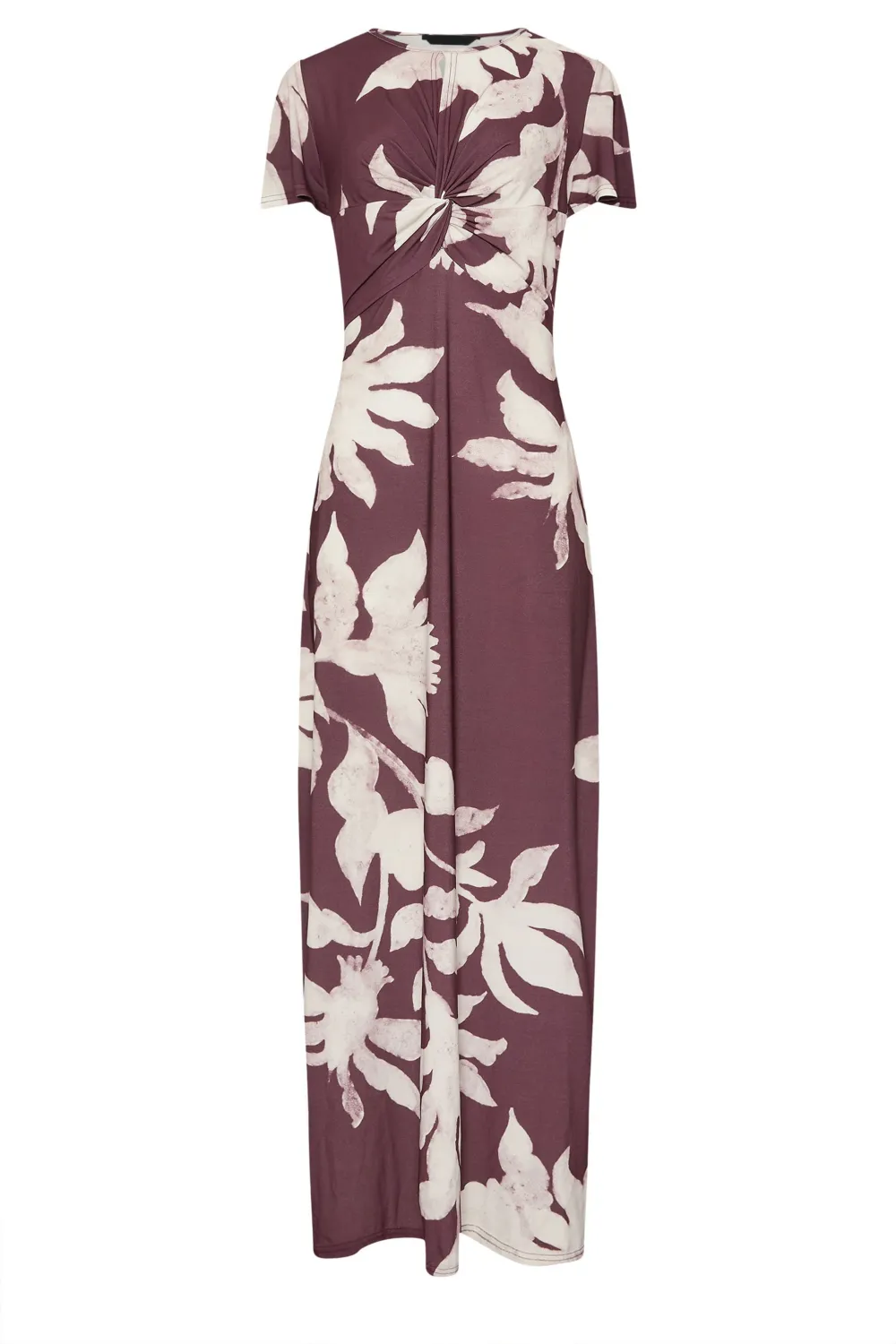 Scooped Neckline Red Floral Ruched Maxi Dress