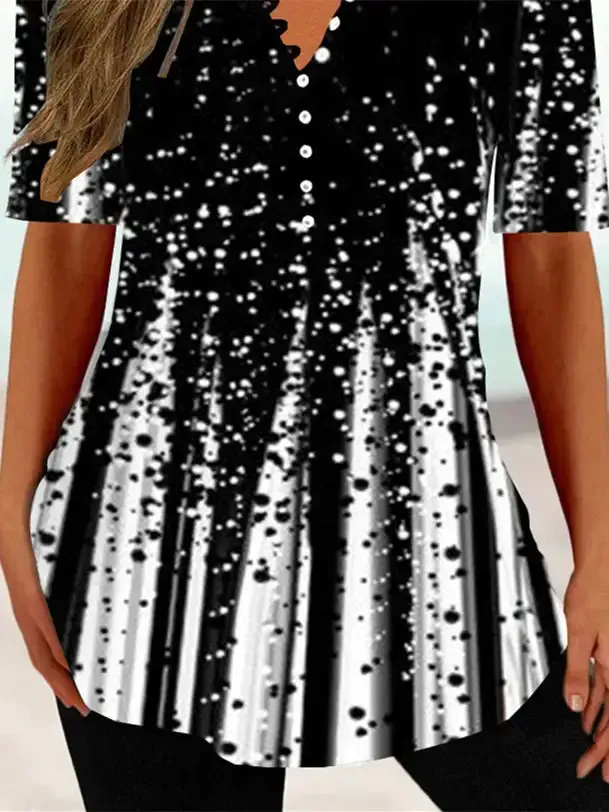 Women Half Sleeve V-neck Gradient Striped Printed Tops