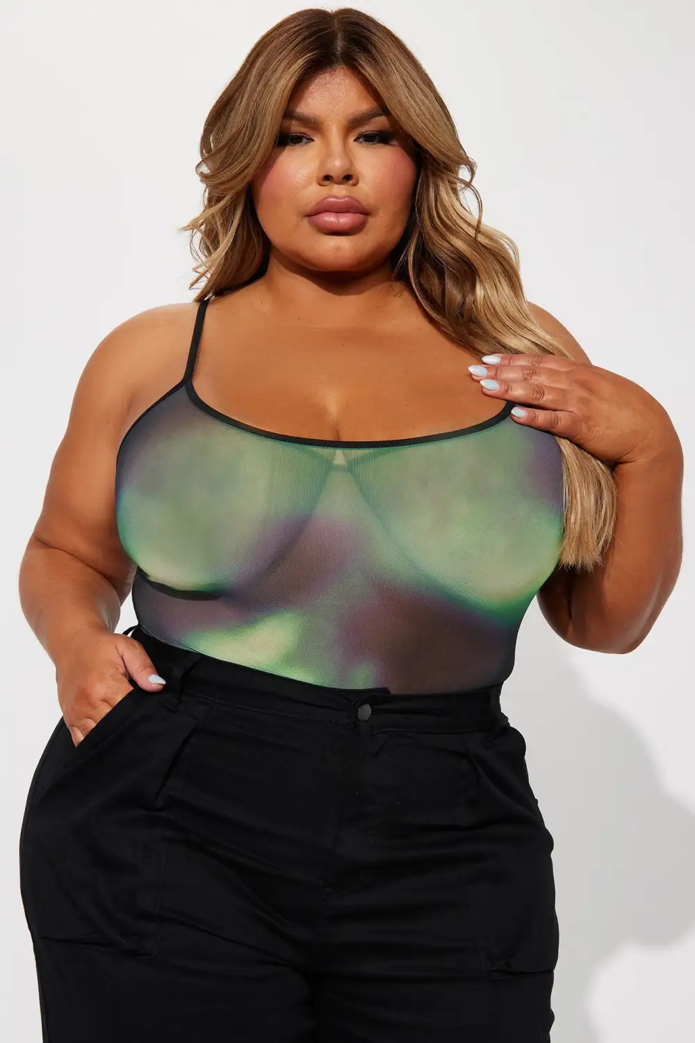 Best Side Of Me Mesh Bodysuit - Green/combo