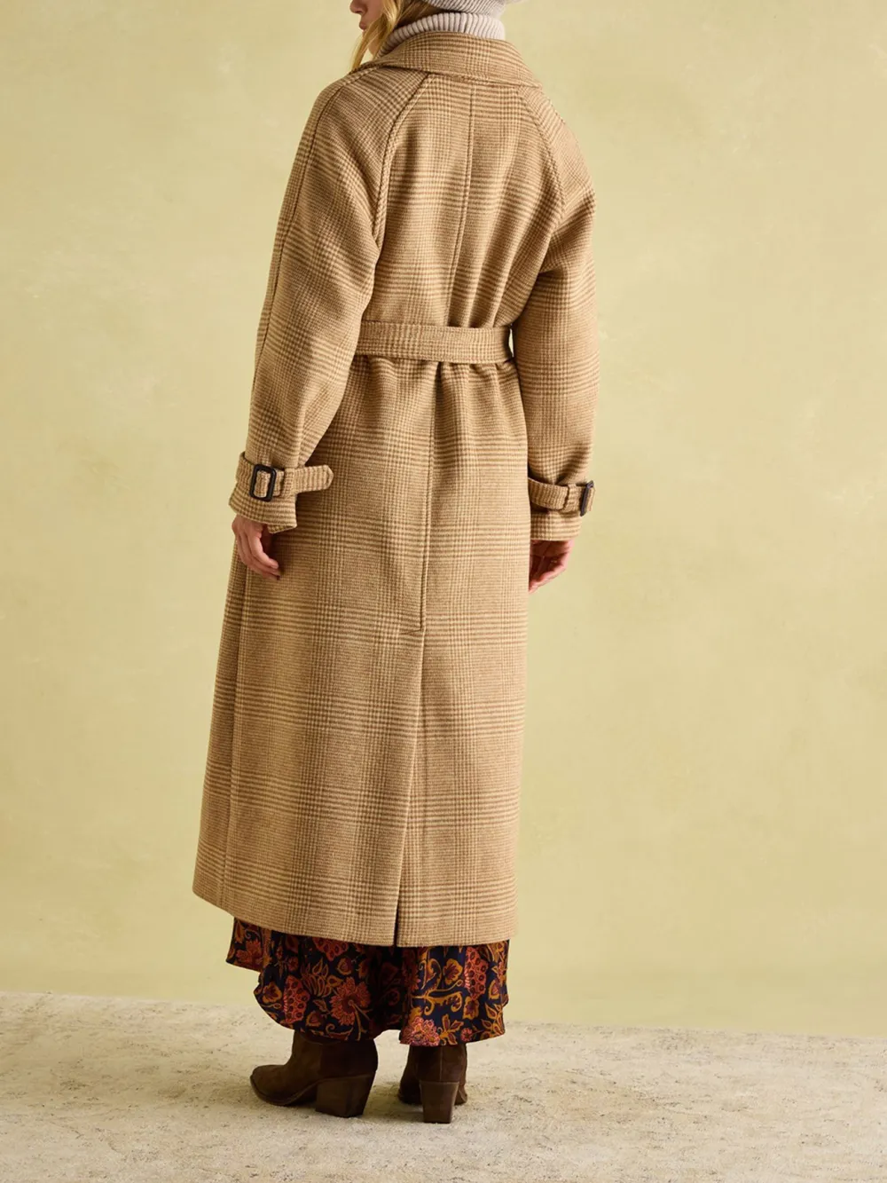 Tan Brown Longline Wool Blend Coat