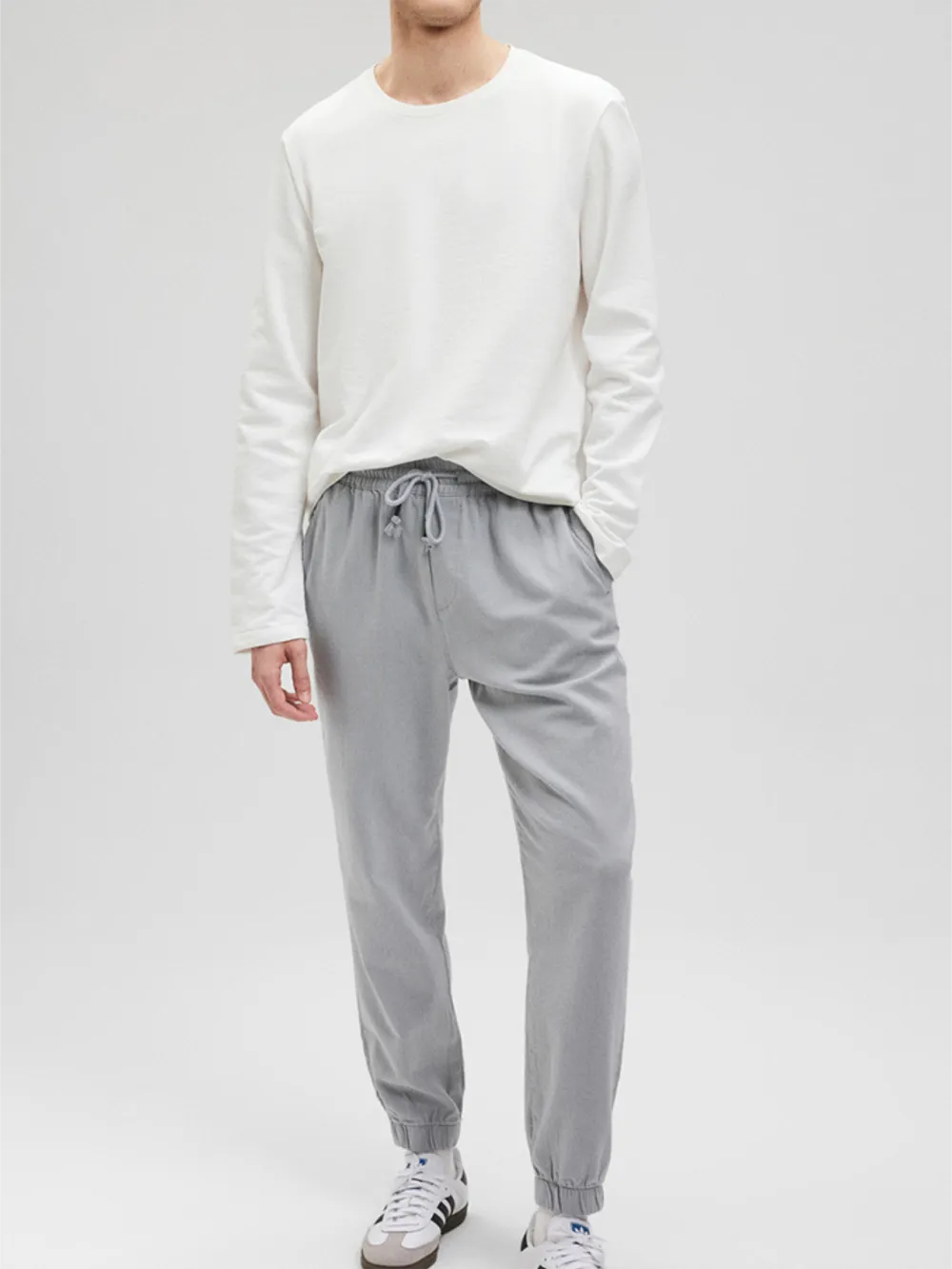 Simple White Long - Sleeve T - Shirt for Men