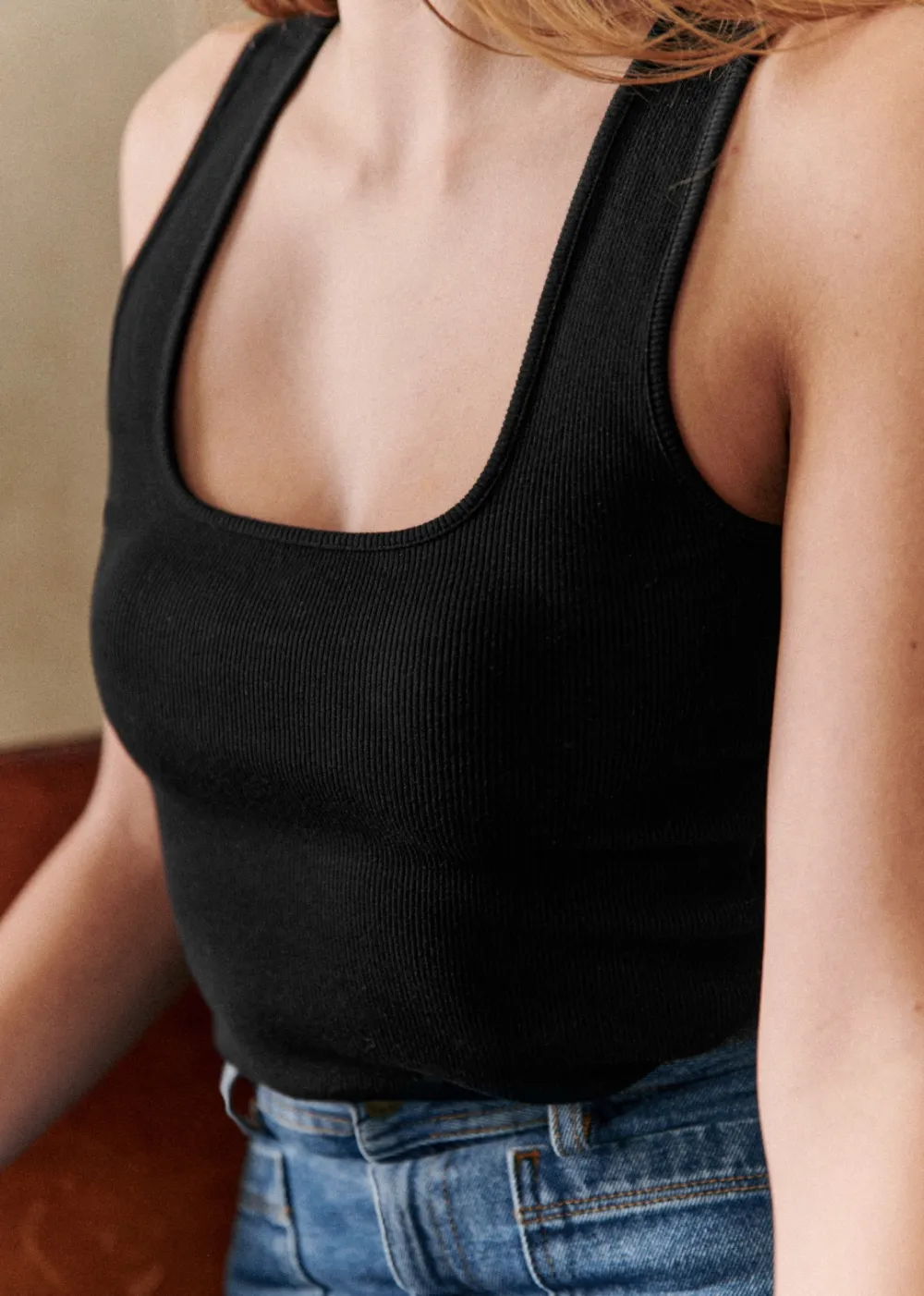 Square Neck Solid Color Wide Band Organic Cotton Vest