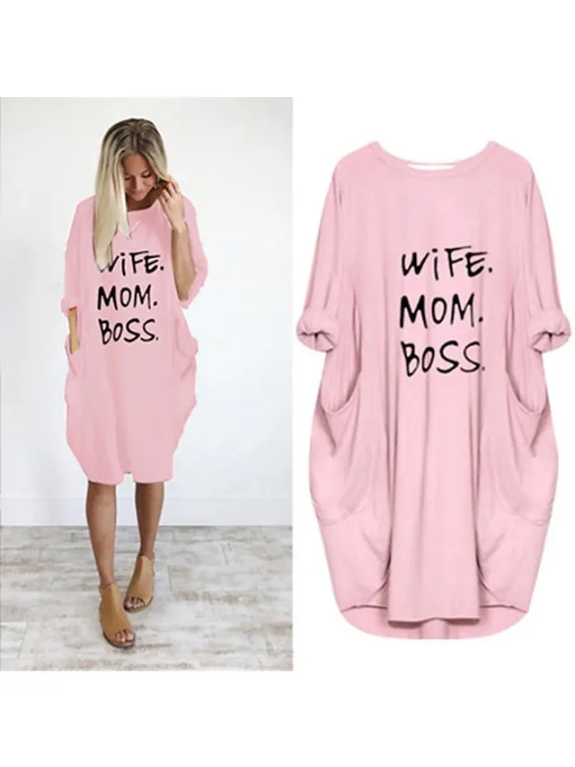 Women's Pajamas Loungewear Nightgown Sleepwear Letter Fashion Simple Basic Home Daily Mother's Day Polyester Pullover Summer Spring claret Orange red